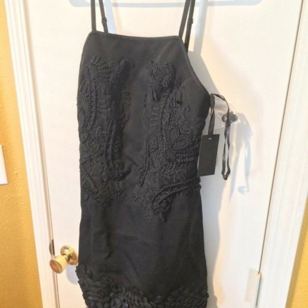 Vera Wang wool & silk embroidered passementerie heavy embellished low back dress
